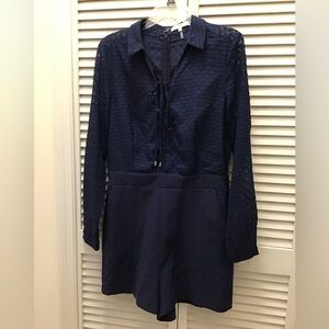 Navy Lace Long Sleeve Romper